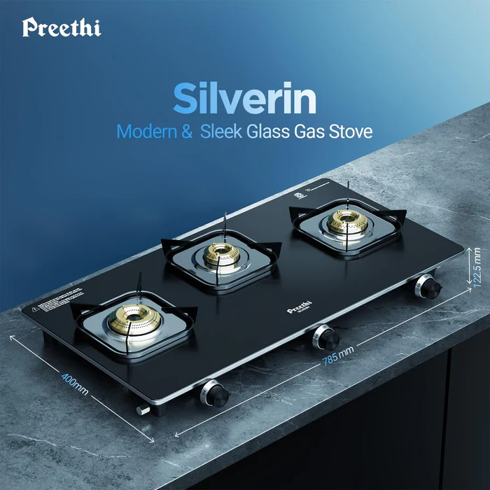 Preethi Silverin 3 Burner Glass Top