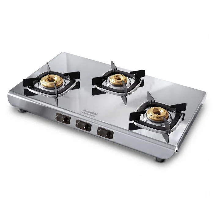 Preethi Glamsteel 3 Burner Stainless Steel Gas Stove - Manual Ignition