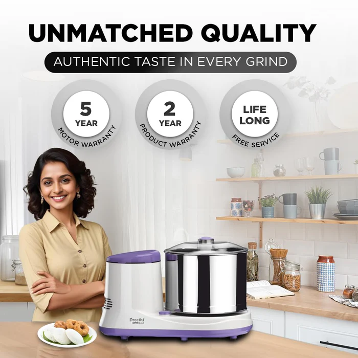 Preethi Power Grind Wet Grinder | 150W 2L Stainless Steel Table Top Wet Grinder